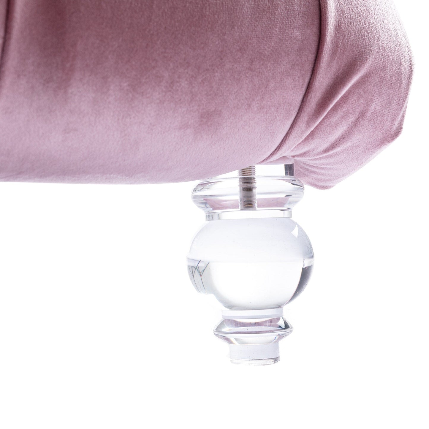 Chaise longue ergonomique en velours capitonné, inclinable en forme de S, avec coussin, garniture cloutée et pieds en acrylique pour une utilisation en intérieur