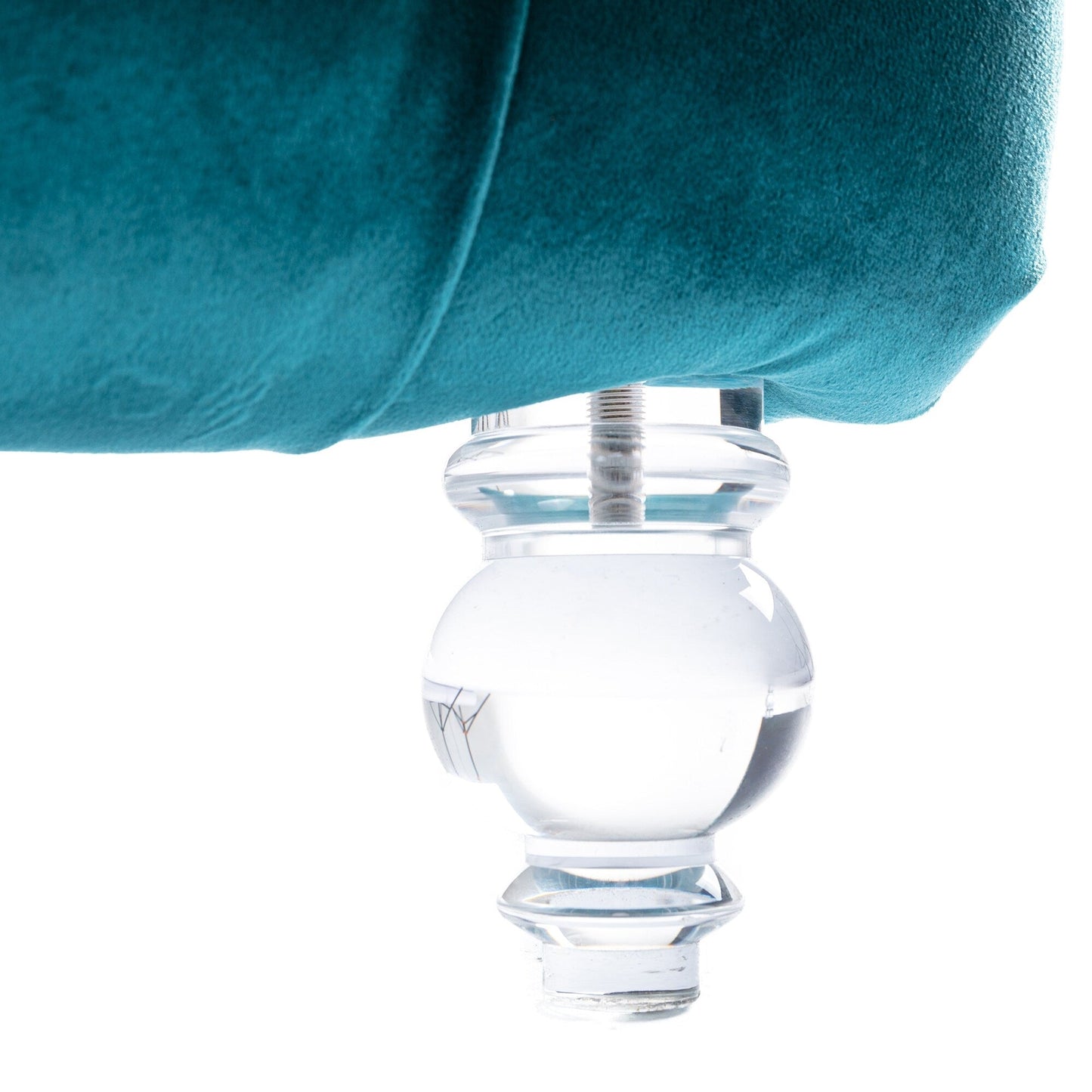 Chaise longue ergonomique en velours capitonné, inclinable en forme de S, avec coussin, garniture cloutée et pieds en acrylique pour une utilisation en intérieur