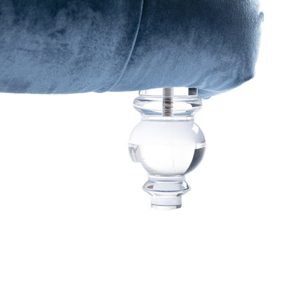 Chaise longue ergonomique en velours capitonné, inclinable en forme de S, avec coussin, garniture cloutée et pieds en acrylique pour une utilisation en intérieur