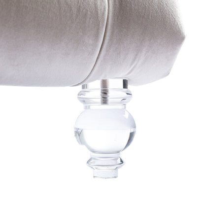 Chaise longue ergonomique en velours capitonné, inclinable en forme de S, avec coussin, garniture cloutée et pieds en acrylique pour une utilisation en intérieur