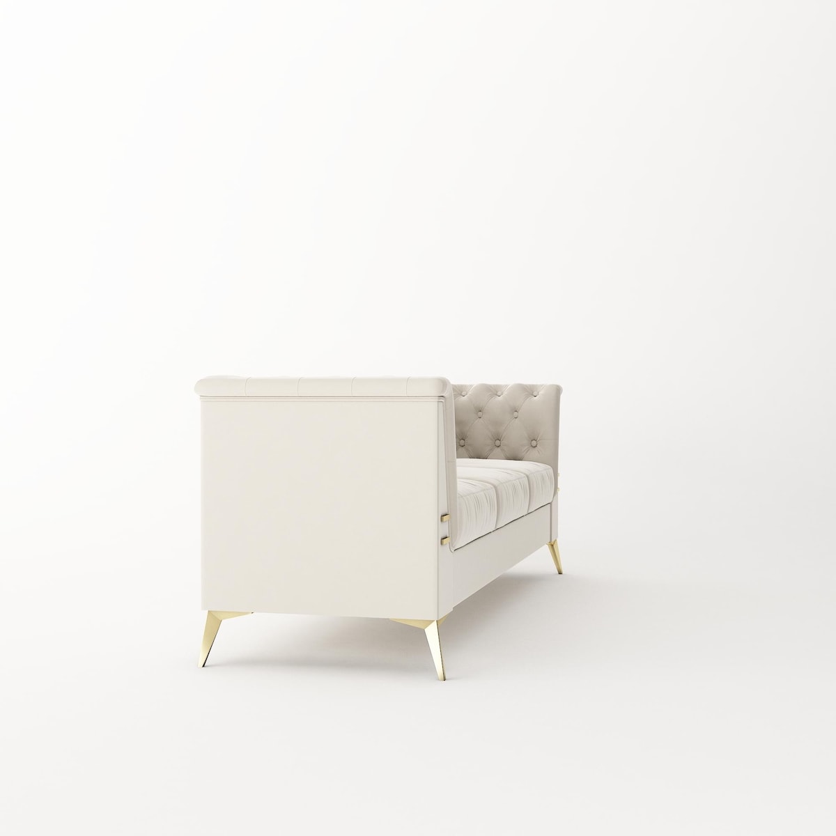 Canapé 3 places rembourré en velours, canapé de salon moderne avec capitonnage à boutons profonds et pieds en métal, accoudoirs carrés