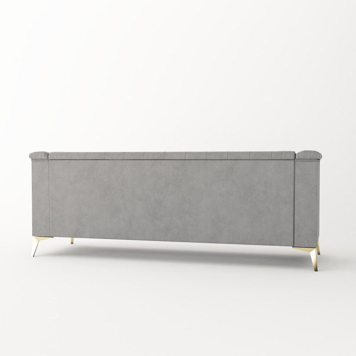 Canapé 3 places rembourré en velours, canapé de salon moderne avec capitonnage à boutons profonds et pieds en métal, accoudoirs carrés