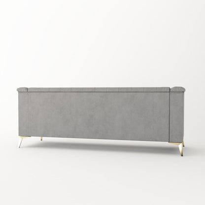 Canapé 3 places rembourré en velours, canapé de salon moderne avec capitonnage à boutons profonds et pieds en métal, accoudoirs carrés