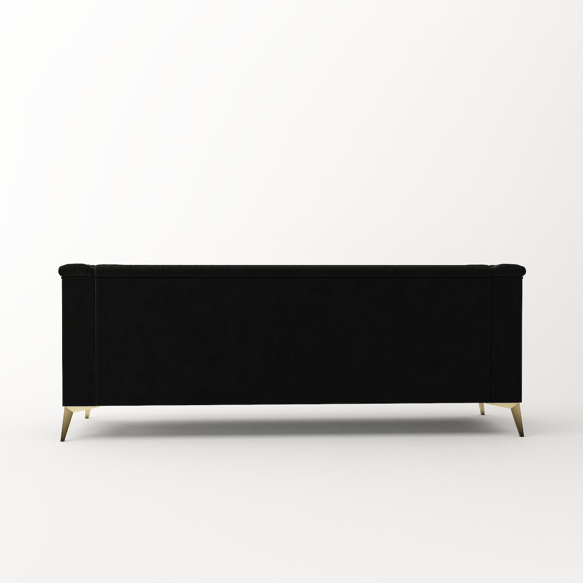 Canapé 3 places rembourré en velours, canapé de salon moderne avec capitonnage à boutons profonds et pieds en métal, accoudoirs carrés