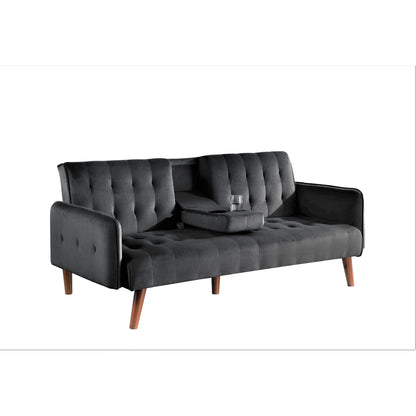 Canapé-lit futon convertible et pliable en velours avec 2 porte-gobelets pour un salon compact