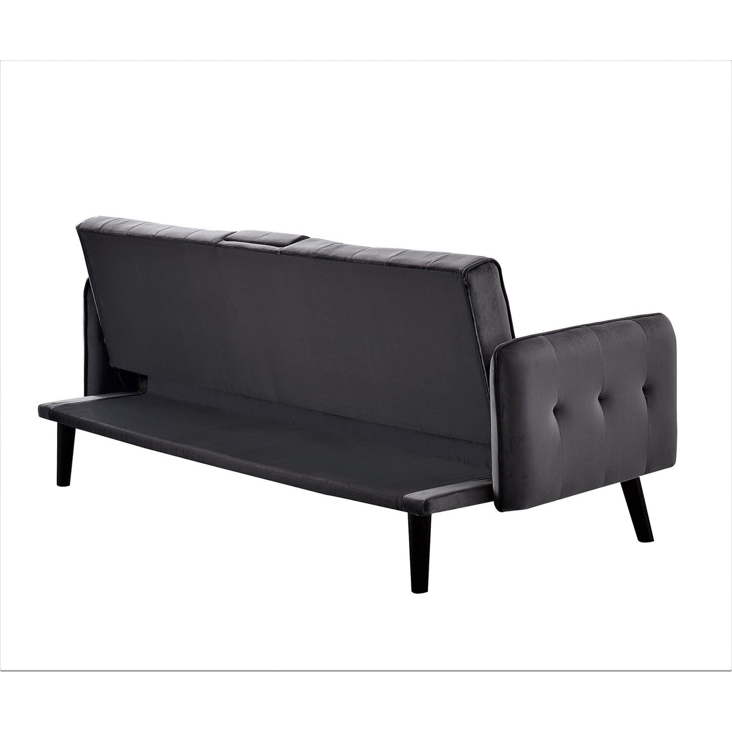 Canapé-lit futon convertible et pliable en velours avec 2 porte-gobelets pour un salon compact