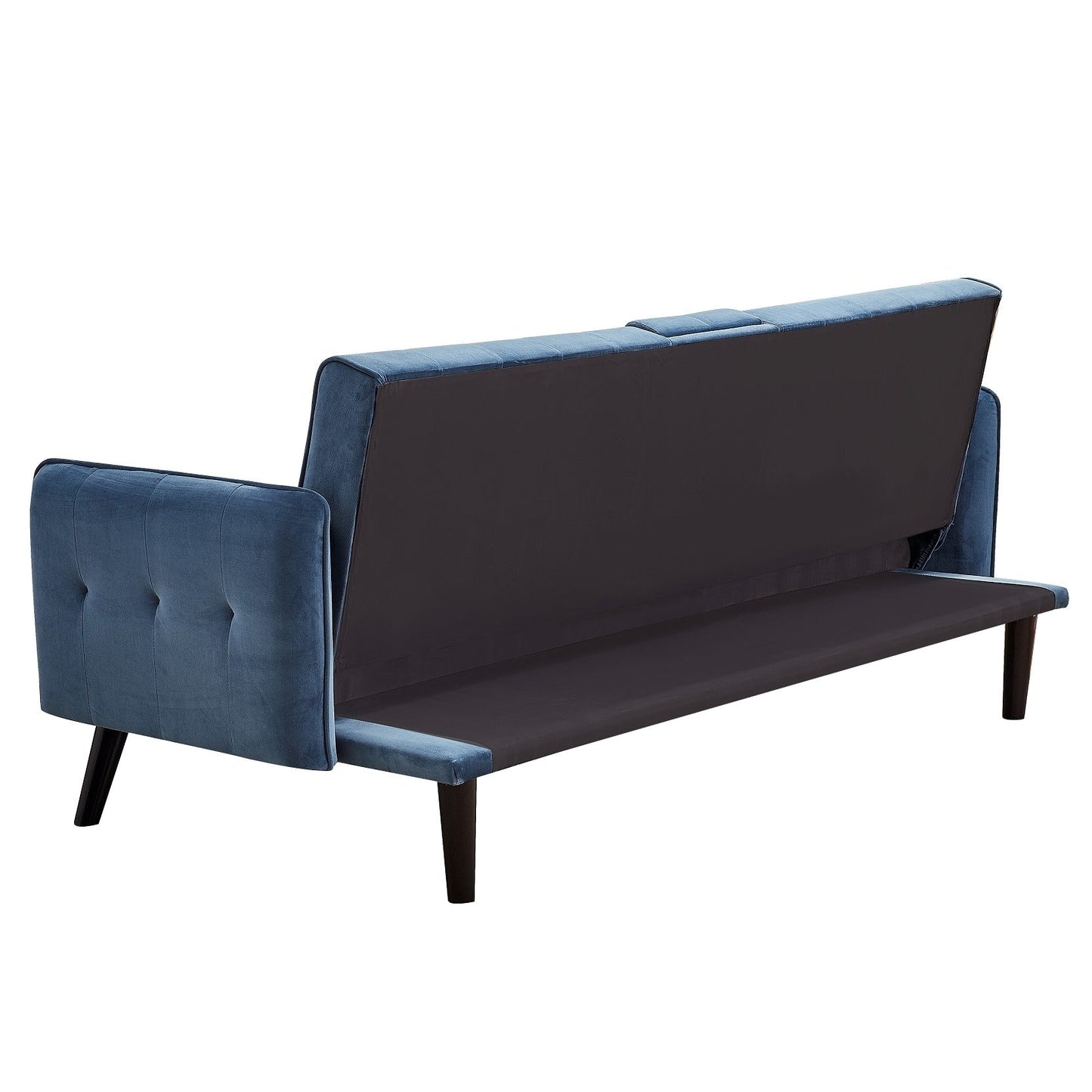 Canapé-lit futon convertible et pliable en velours avec 2 porte-gobelets pour un salon compact
