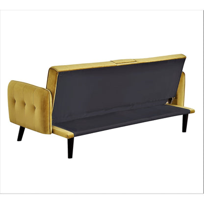 Canapé-lit futon convertible et pliable en velours avec 2 porte-gobelets pour un salon compact