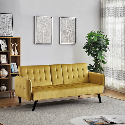 Canapé-lit futon convertible et pliable en velours avec 2 porte-gobelets pour un salon compact