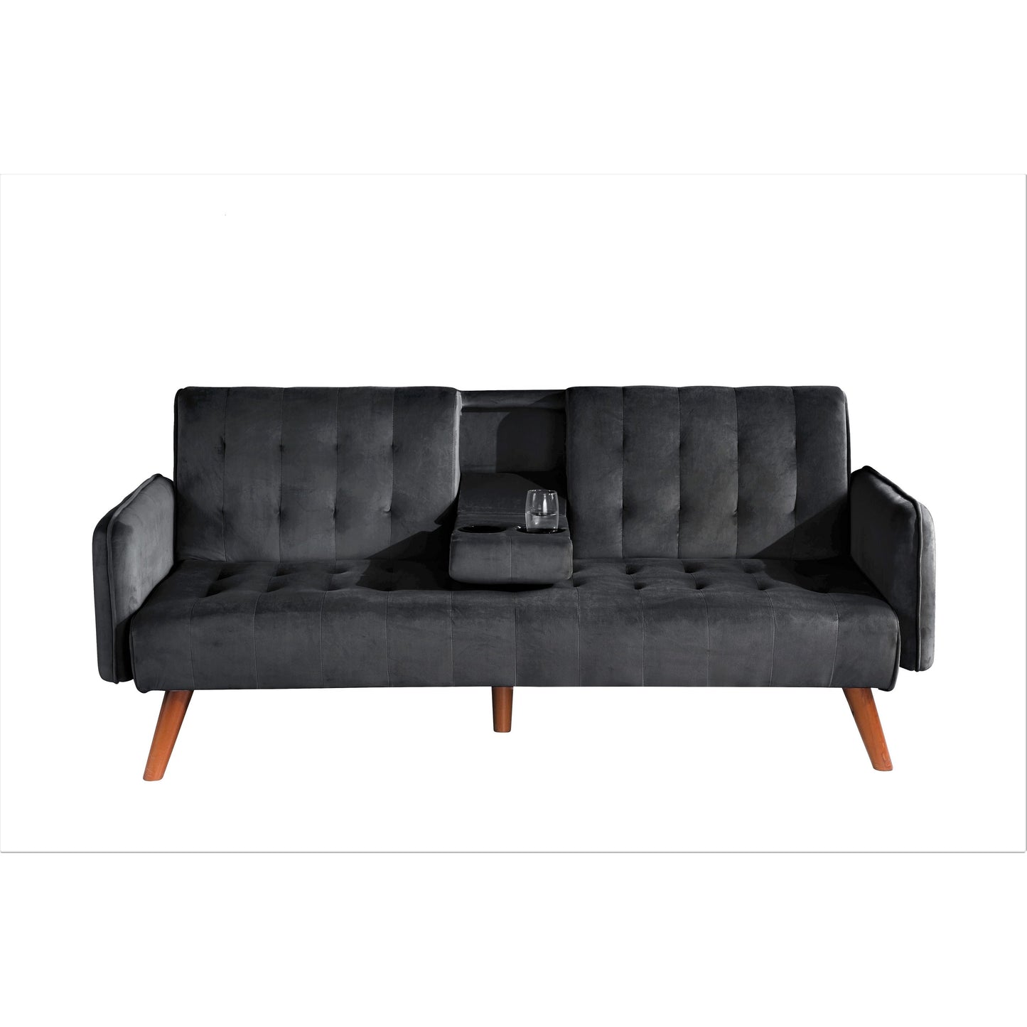 Canapé-lit futon convertible et pliable en velours avec 2 porte-gobelets pour un salon compact
