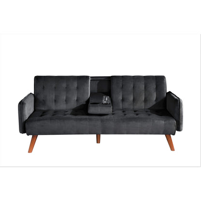 Canapé-lit futon convertible et pliable en velours avec 2 porte-gobelets pour un salon compact