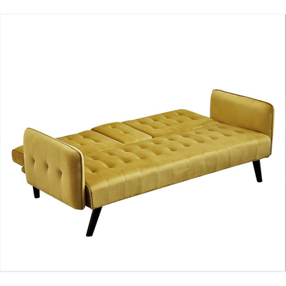 Canapé-lit futon convertible et pliable en velours avec 2 porte-gobelets pour un salon compact