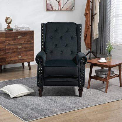Fauteuil inclinable capitonné en velours avec pieds noirs