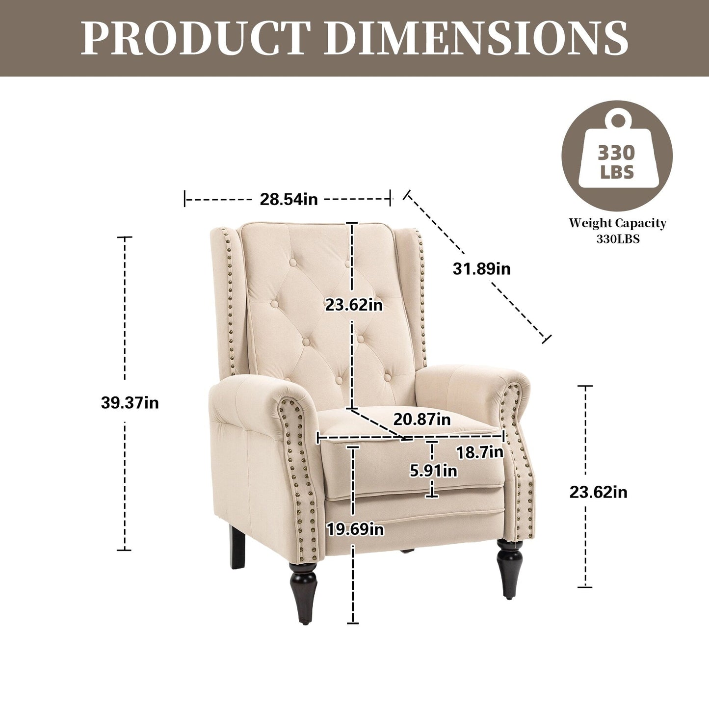 Fauteuil inclinable capitonné en velours avec pieds noirs