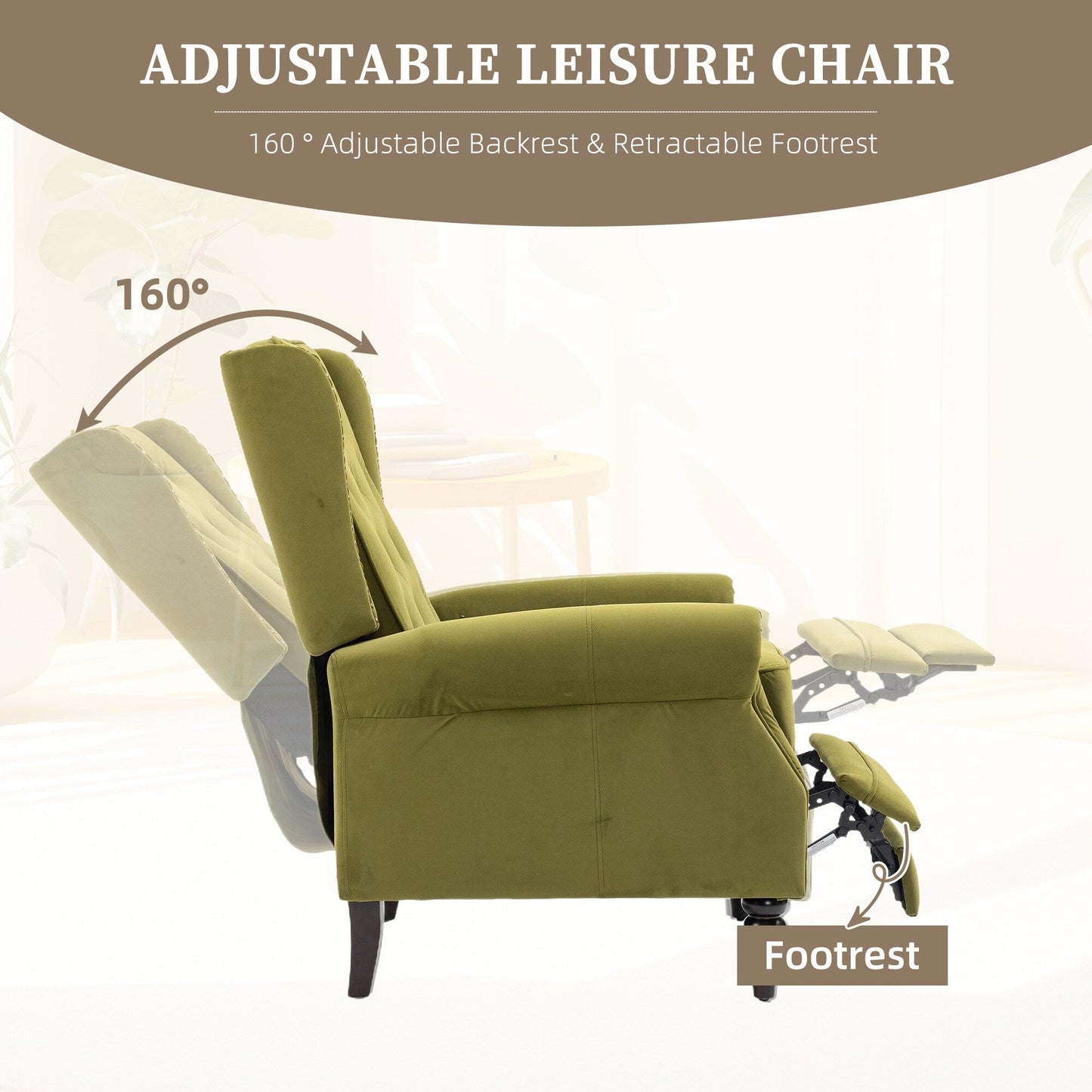 Fauteuil inclinable capitonné en velours avec pieds noirs