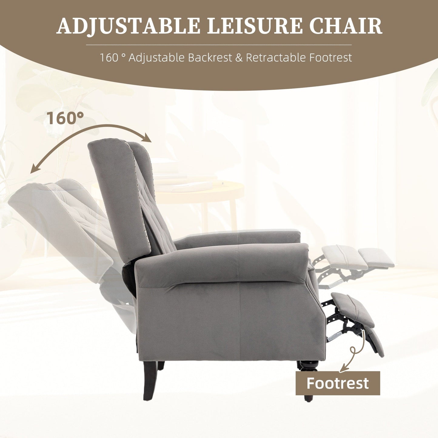 Fauteuil inclinable capitonné en velours avec pieds noirs