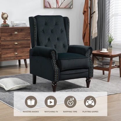 Fauteuil inclinable capitonné en velours avec pieds noirs
