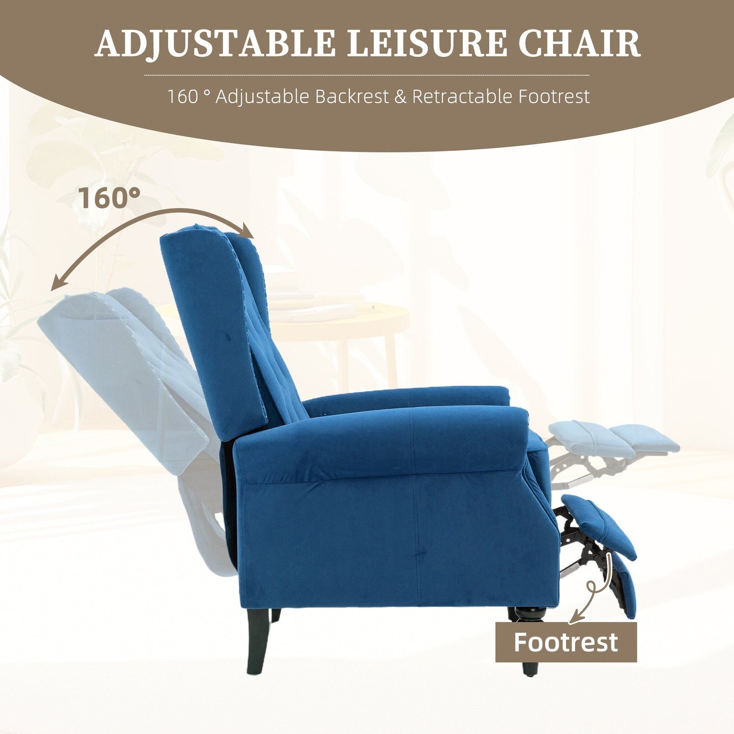 Fauteuil inclinable capitonné en velours avec pieds noirs