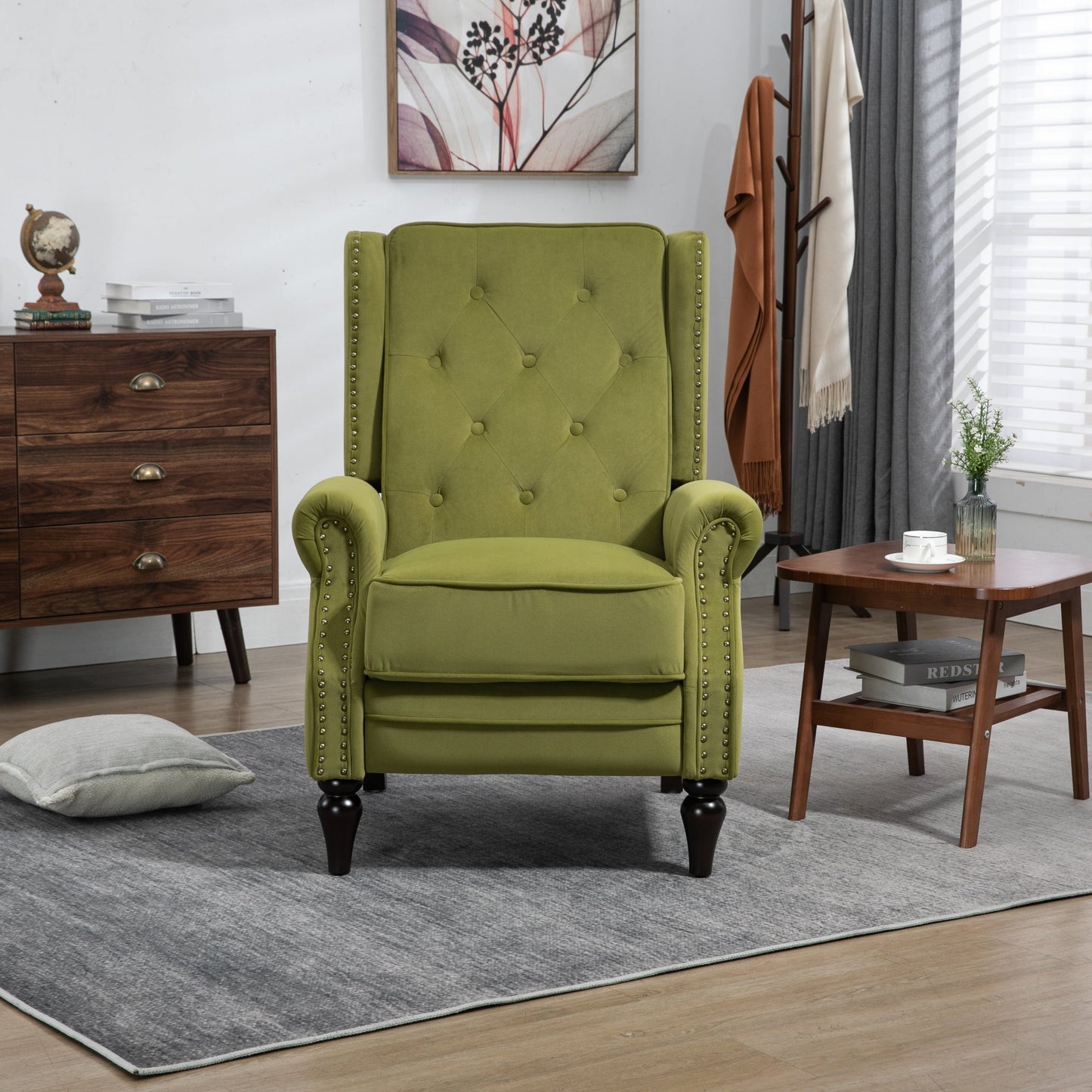 Fauteuil inclinable capitonné en velours avec pieds noirs