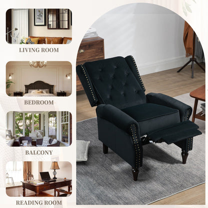 Fauteuil inclinable capitonné en velours avec pieds noirs