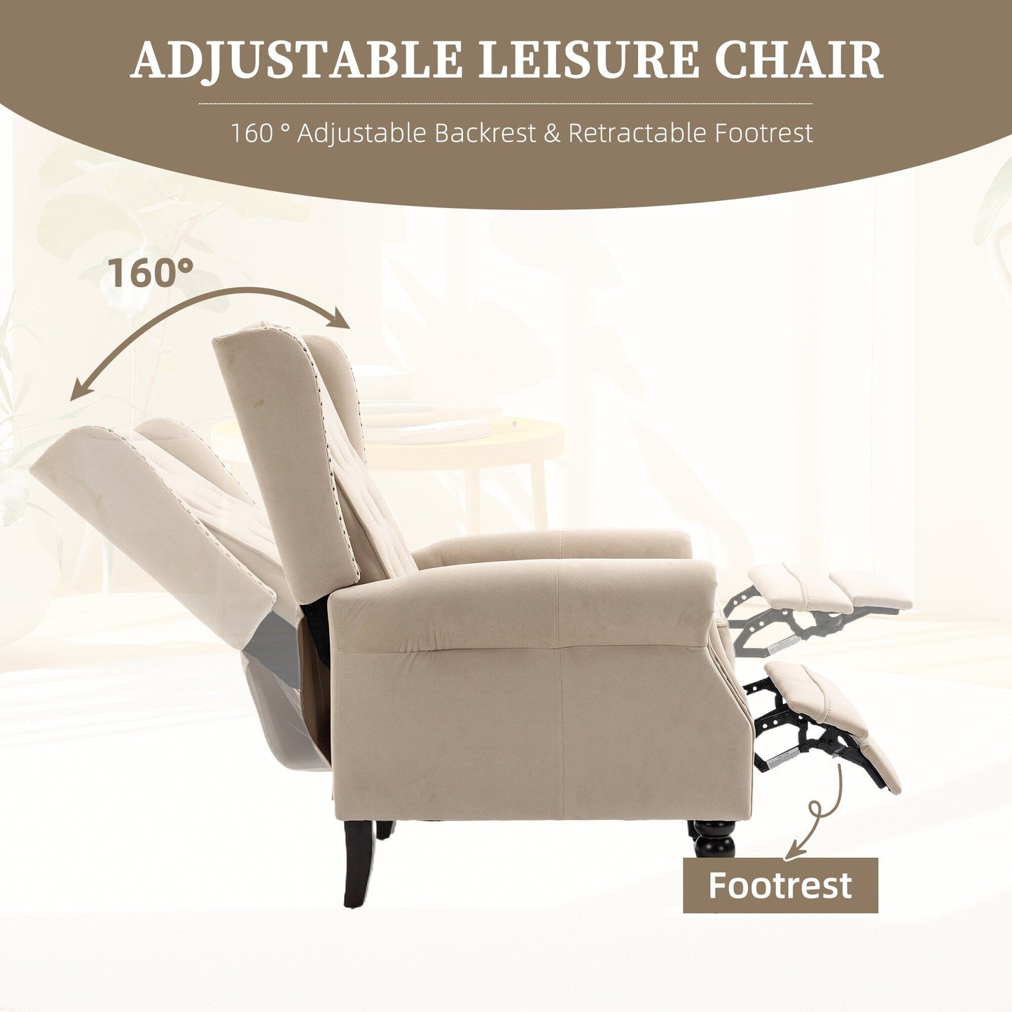 Fauteuil inclinable capitonné en velours avec pieds noirs