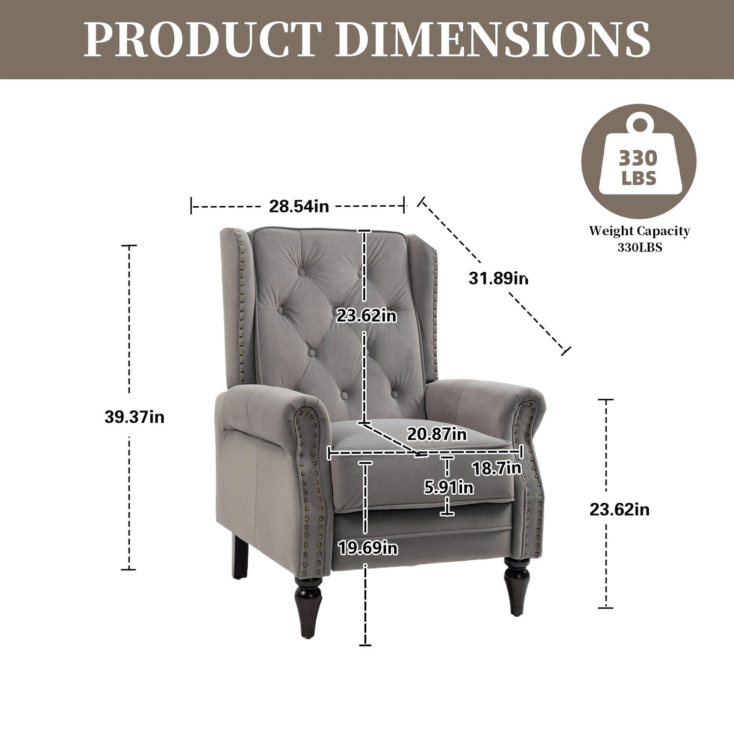 Fauteuil inclinable capitonné en velours avec pieds noirs