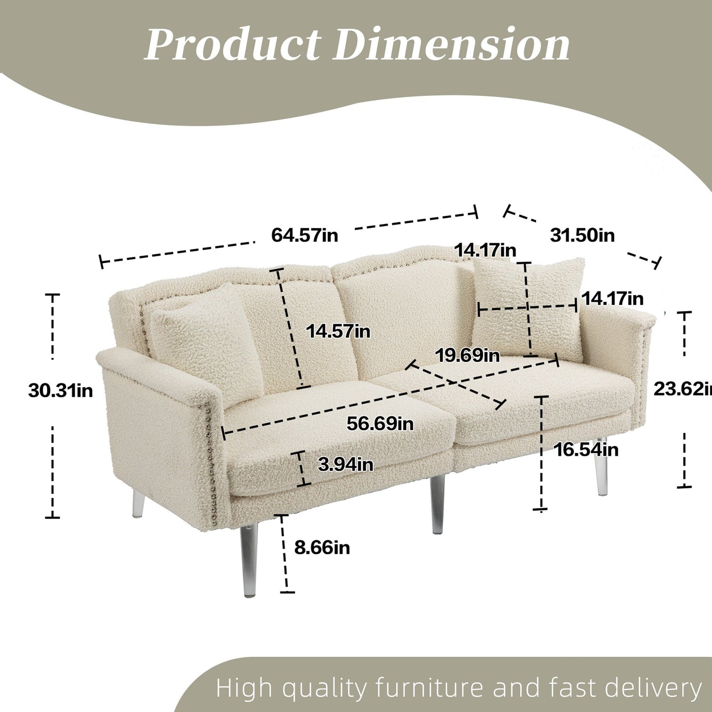 Canapé-lit rembourré en velours avec clous et pieds en acrylique
