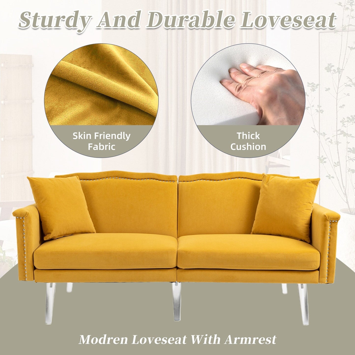 Canapé-lit rembourré en velours avec clous et pieds en acrylique