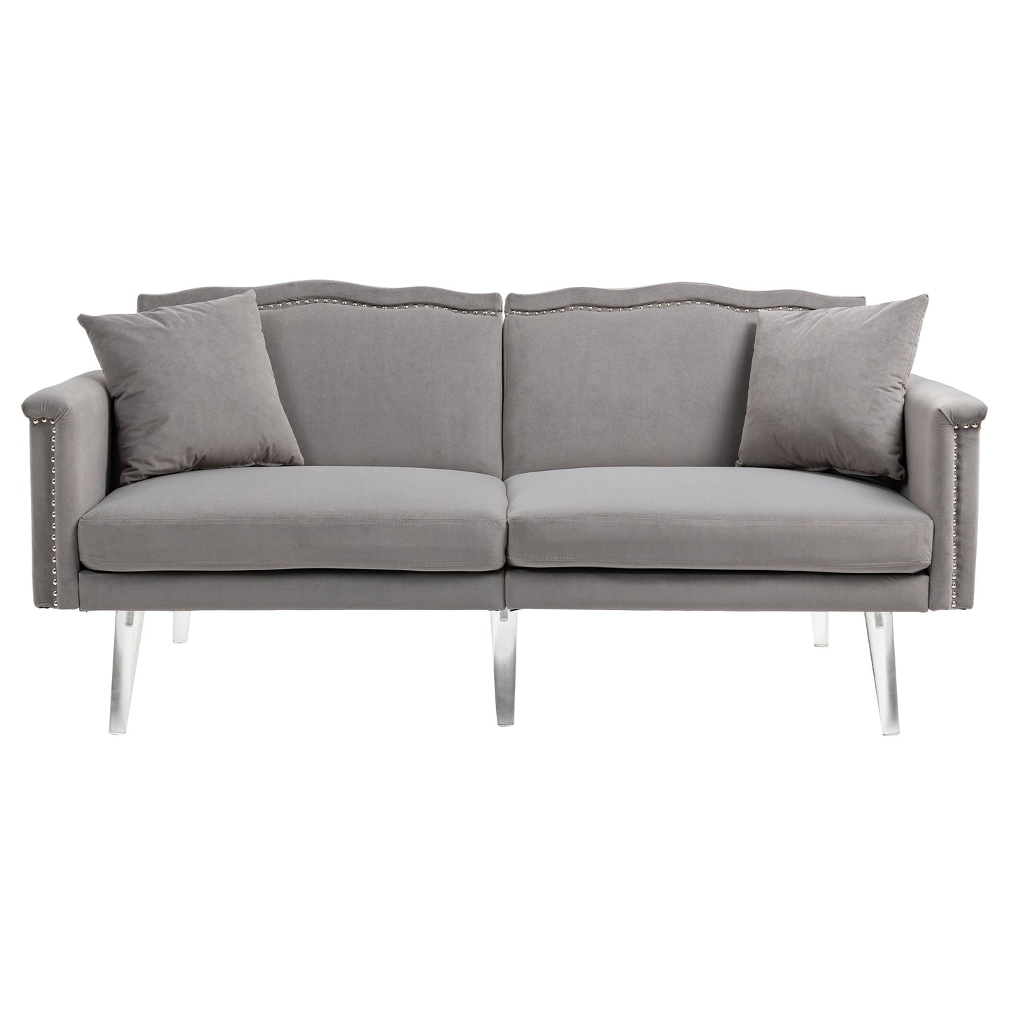 Canapé-lit rembourré en velours avec clous et pieds en acrylique