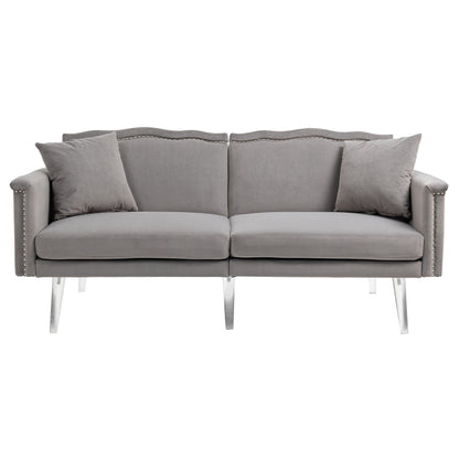 Canapé-lit rembourré en velours avec clous et pieds en acrylique