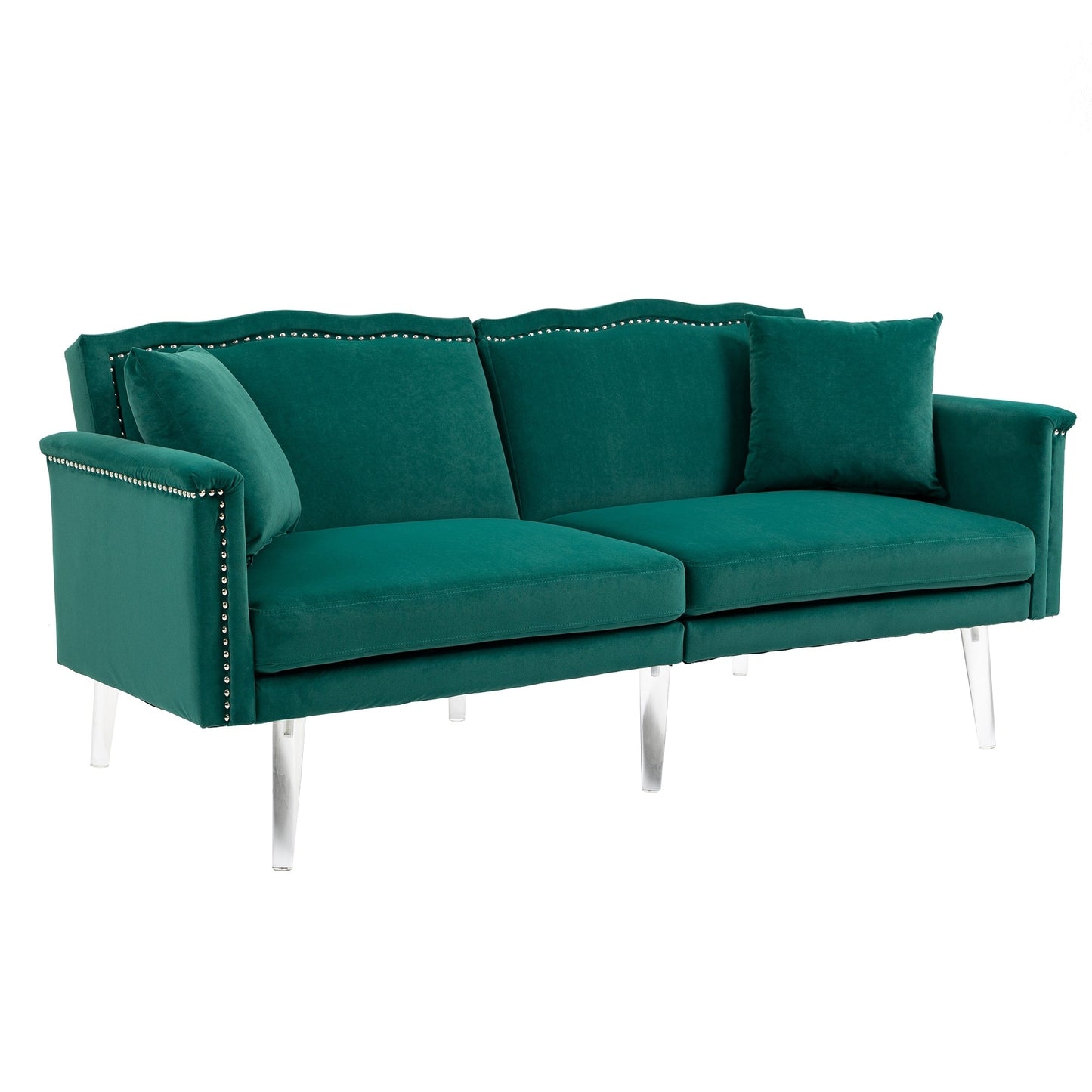 Canapé-lit rembourré en velours avec clous et pieds en acrylique