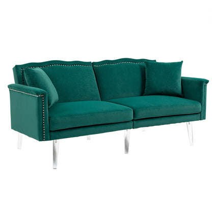 Canapé-lit rembourré en velours avec clous et pieds en acrylique