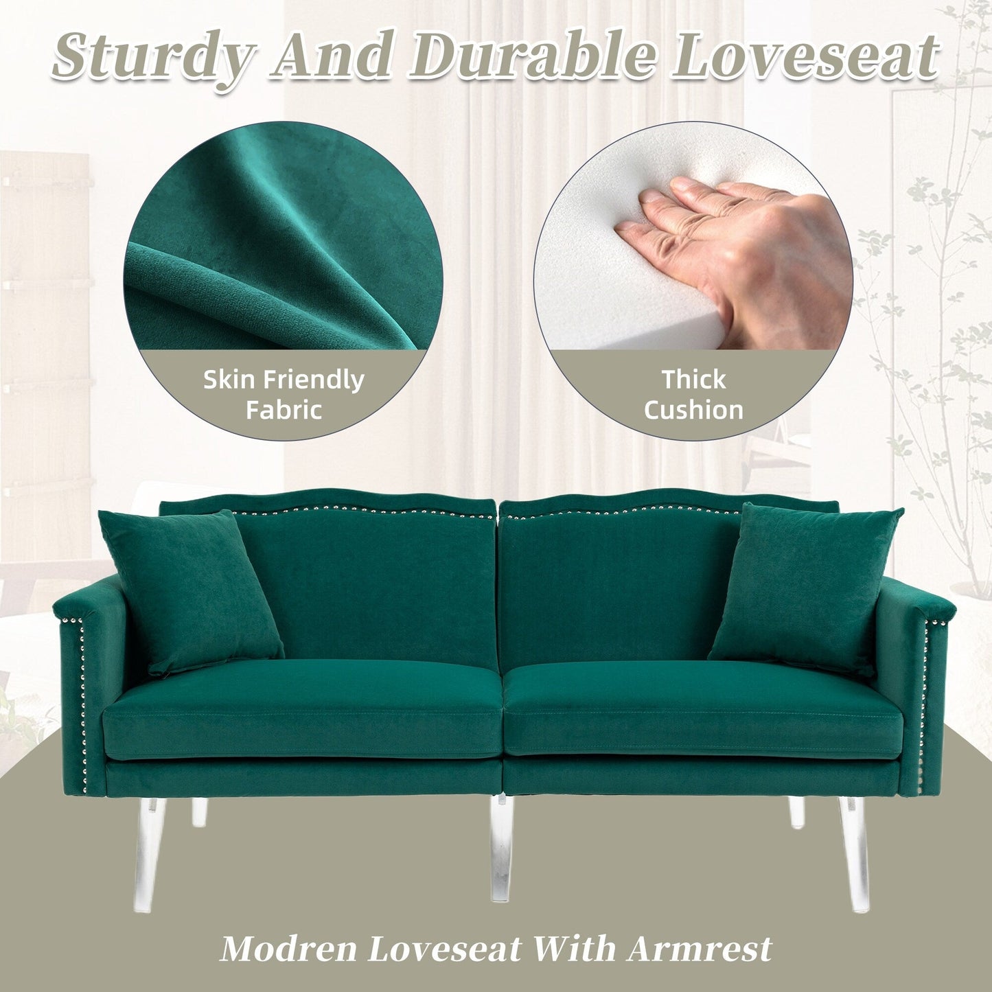 Canapé-lit rembourré en velours avec clous et pieds en acrylique