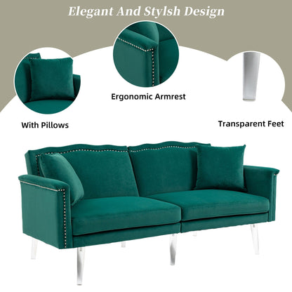 Canapé-lit rembourré en velours avec clous et pieds en acrylique