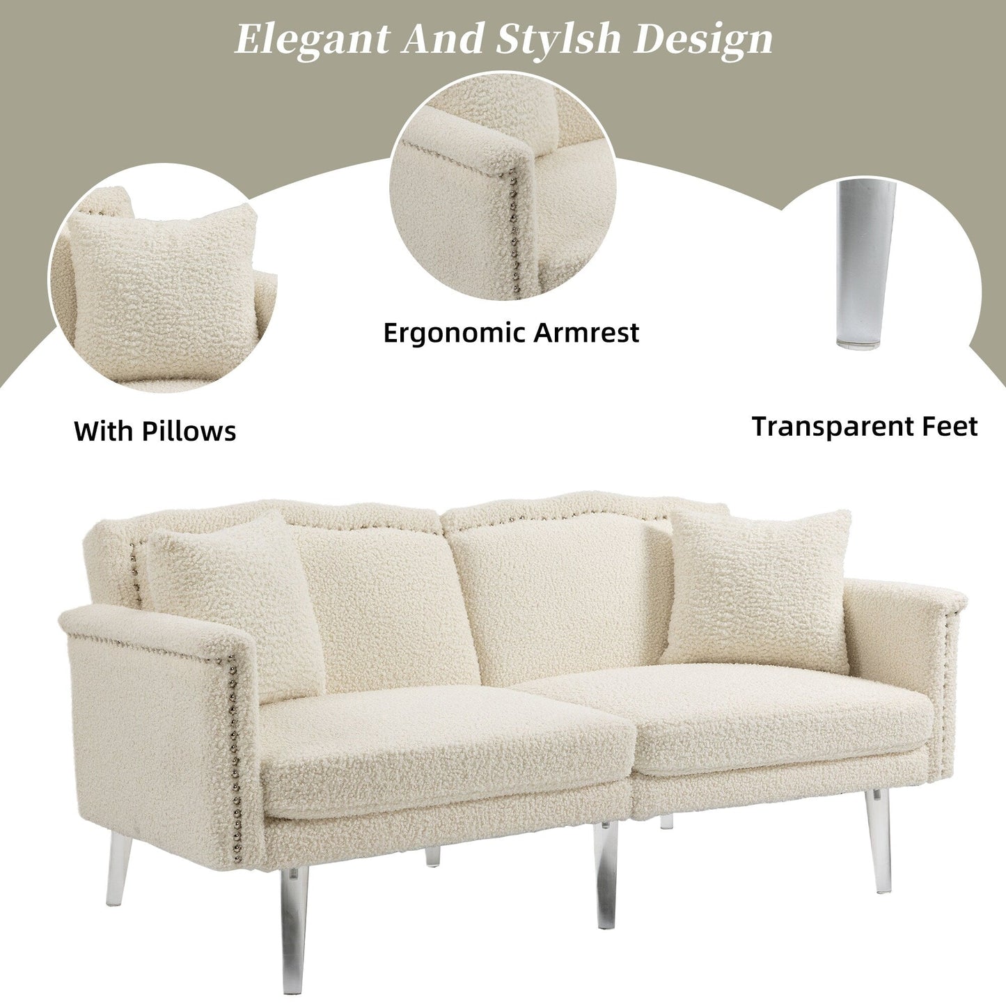 Canapé-lit rembourré en velours avec clous et pieds en acrylique