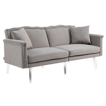 Canapé-lit rembourré en velours avec clous et pieds en acrylique