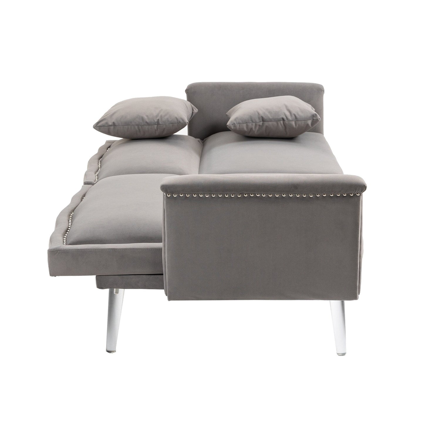 Canapé-lit rembourré en velours avec clous et pieds en acrylique