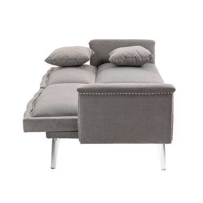 Canapé-lit rembourré en velours avec clous et pieds en acrylique