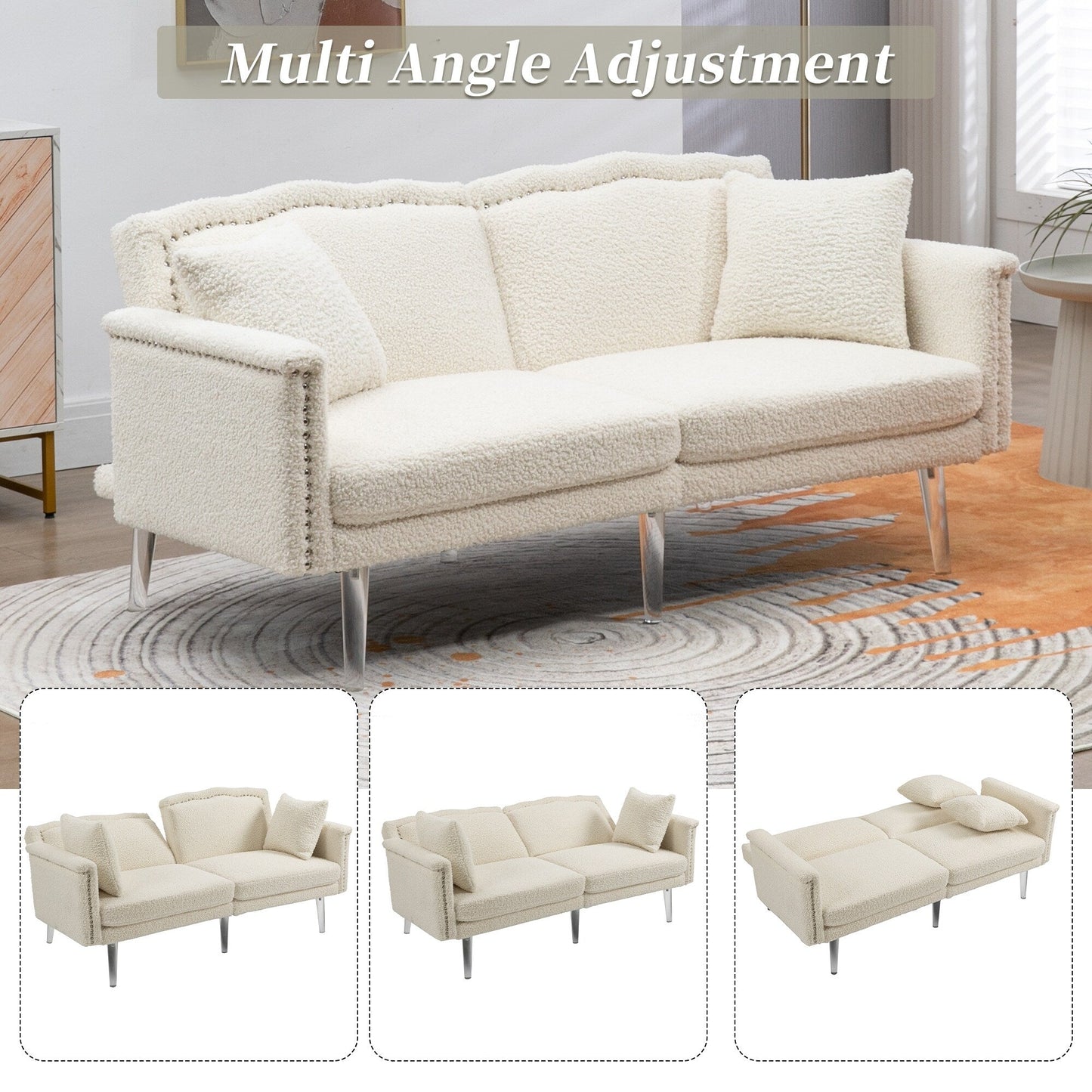 Canapé-lit rembourré en velours avec clous et pieds en acrylique