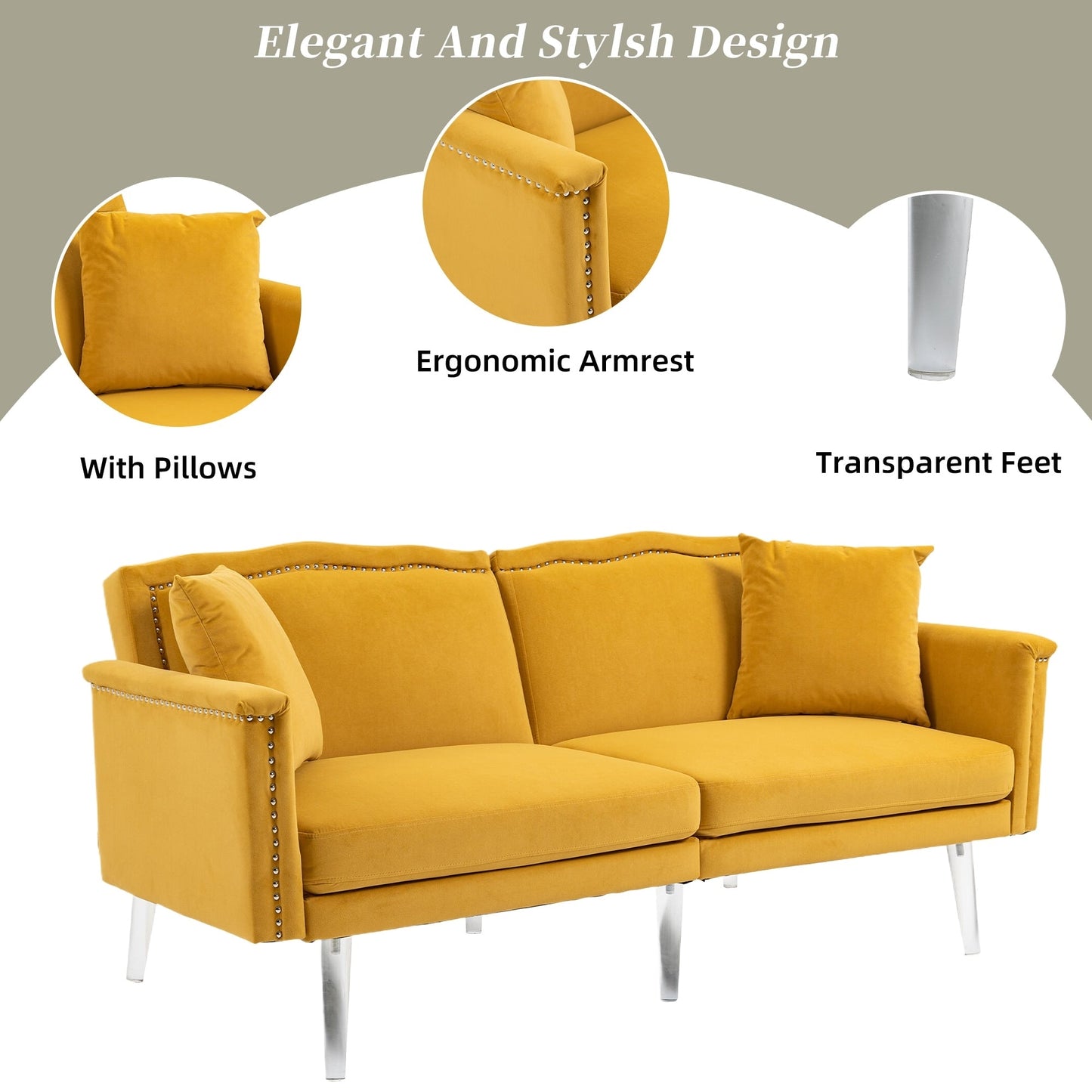 Canapé-lit rembourré en velours avec clous et pieds en acrylique