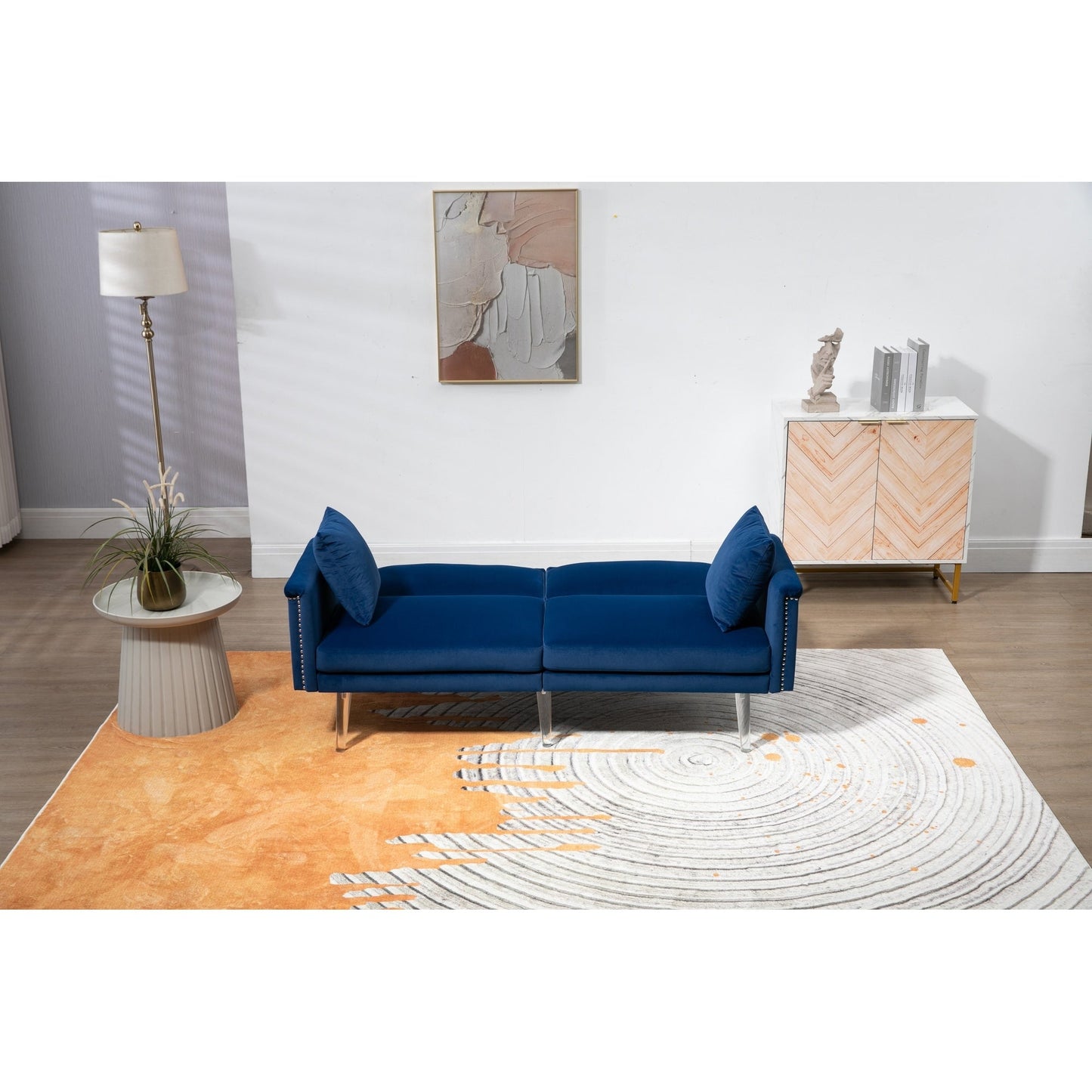 Canapé-lit rembourré en velours avec clous et pieds en acrylique