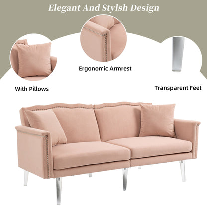 Canapé-lit rembourré en velours avec clous et pieds en acrylique