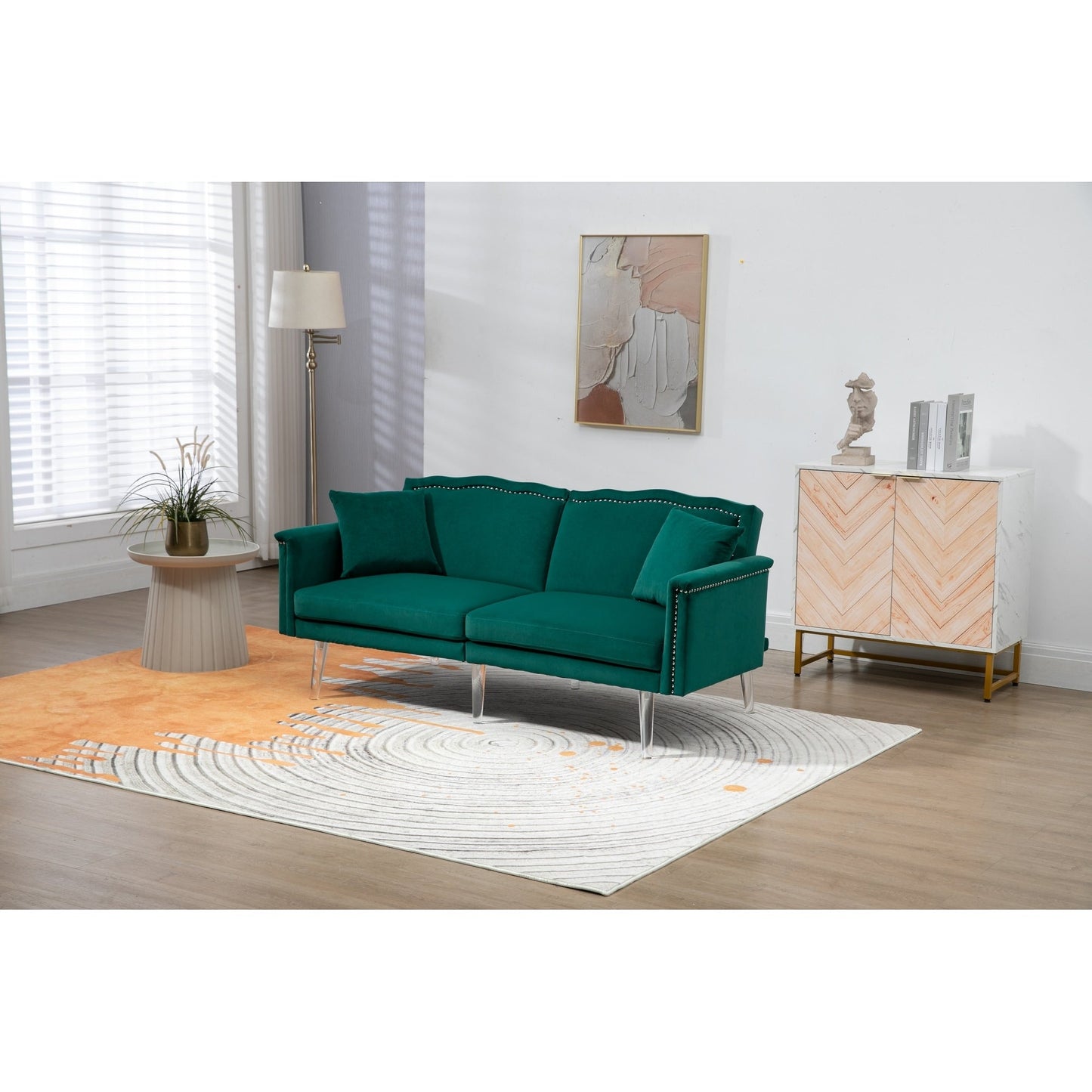 Canapé-lit rembourré en velours avec clous et pieds en acrylique