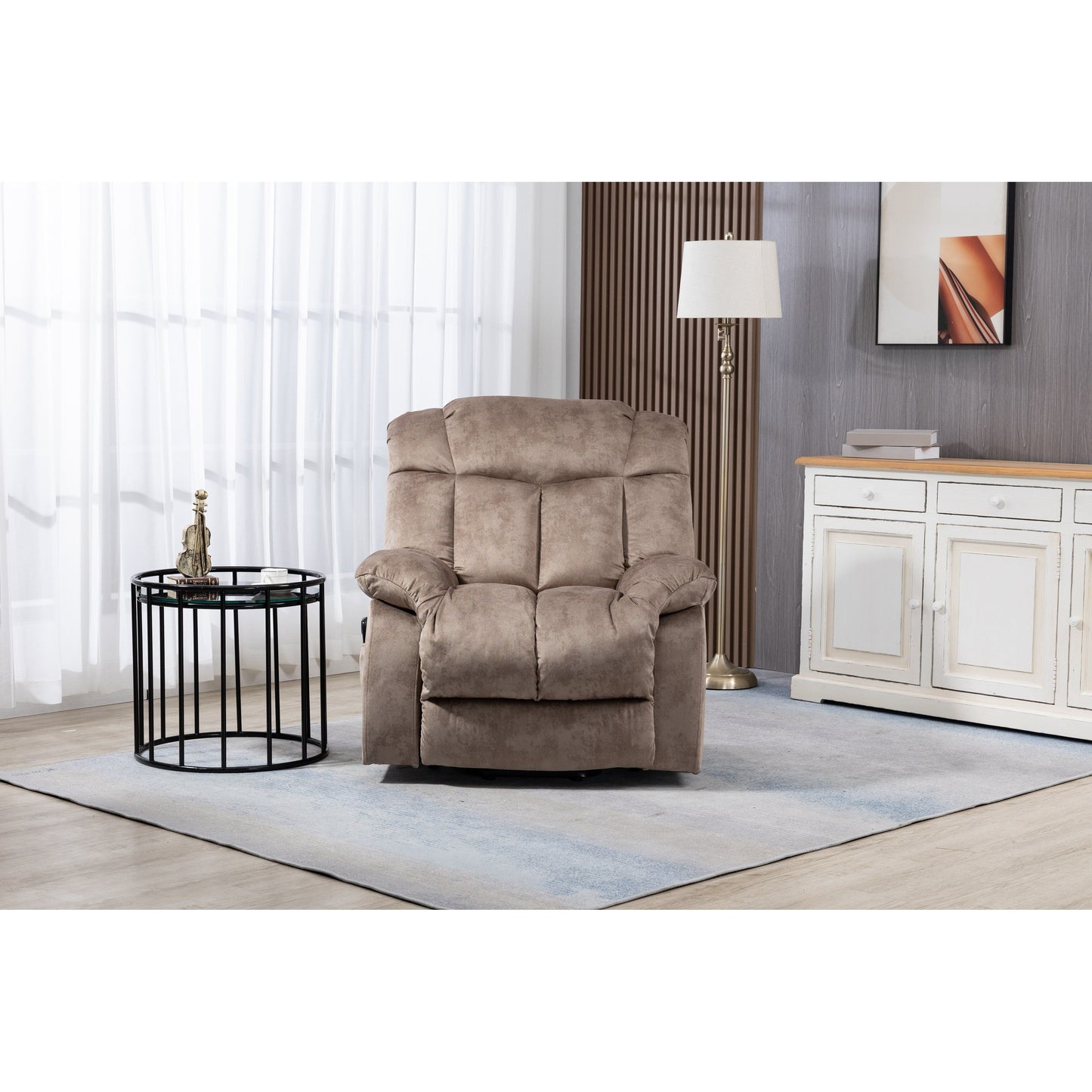 Fauteuil inclinable électrique rembourré en velours pour personnes âgées avec télécommande et poches de rangement latérales