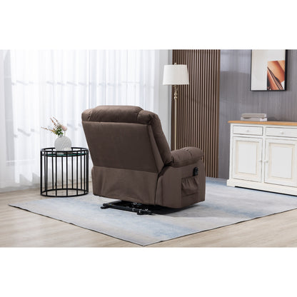 Fauteuil inclinable électrique rembourré en velours pour personnes âgées avec télécommande et poches de rangement latérales