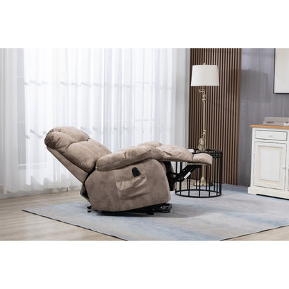 Fauteuil inclinable électrique rembourré en velours pour personnes âgées avec télécommande et poches de rangement latérales