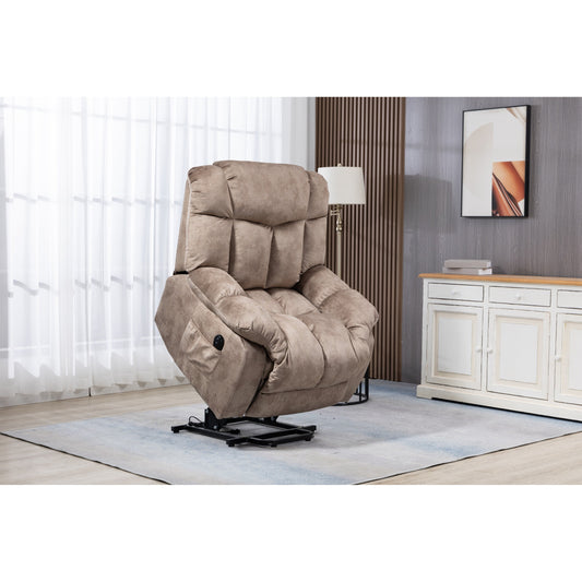 Fauteuil inclinable électrique rembourré en velours pour personnes âgées avec télécommande et poches de rangement latérales