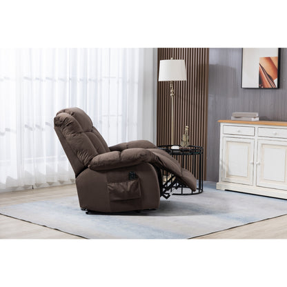 Fauteuil inclinable électrique rembourré en velours pour personnes âgées avec télécommande et poches de rangement latérales