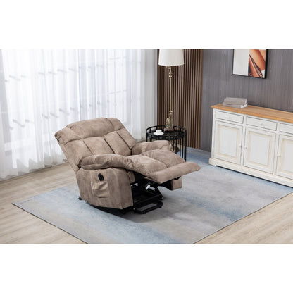 Fauteuil inclinable électrique rembourré en velours pour personnes âgées avec télécommande et poches de rangement latérales
