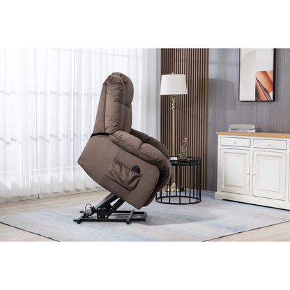 Fauteuil inclinable électrique rembourré en velours pour personnes âgées avec télécommande et poches de rangement latérales